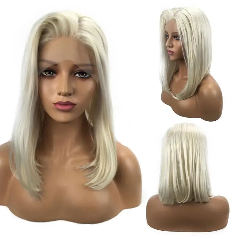 

1Pc Fantasy Beauty Glueless Blonde Adjustable Front Wig Synthetic Realistic Looking Side Part Long Straight Golden Root Headgear