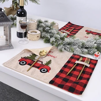 

ADOREHOUSE Rectangle Table Mat Linen Christmas Tree Car Tableware Xmas Placemat Christmas Bowl Coaster Dish Mat Decoration