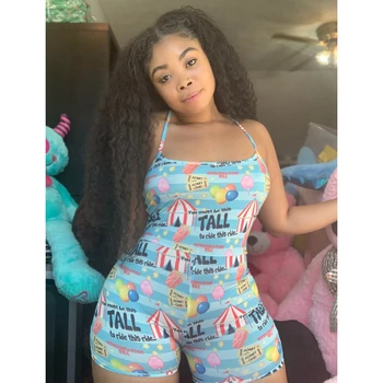 

Printed Romper Womens Bodycon Sleepwear Sexy Sleeveless Sweet Leotard Casual Girl Party Fashion Playsuit Skinny Tops