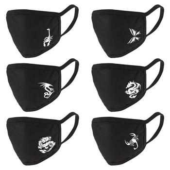 

Unisex Dust Proof Cotton Face Mask Wind Proof Black Face Mask Cartoon Printed Half Face Mask
