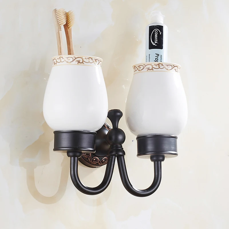 Cup Tumbler Holder Набор аксессуаров для ванной, черный крючок для халата, вешалка для полотенец, барная полка, держатель для бумажной ткани, держатель для зубной щетки, аксессуары для ванной комнаты - Цвет: Cup Tumbler Holder