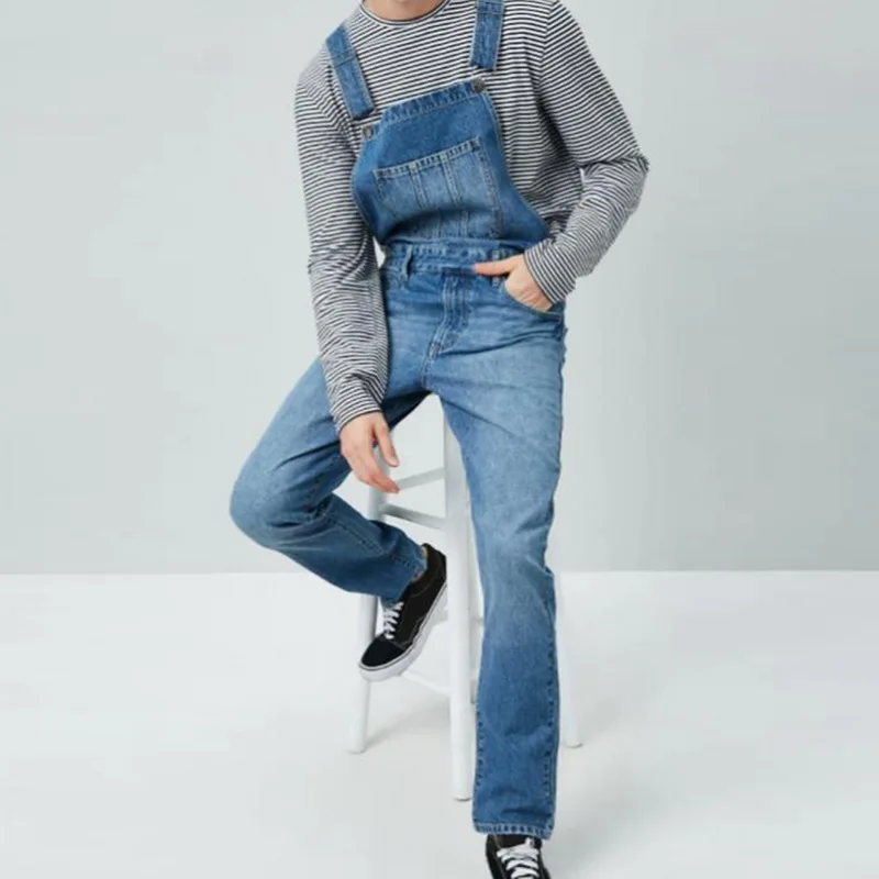 Осенние мужские винтажные джинсовые комбинезоны Jenas Мужские облегающий Цельный Длинные джинсы повседневные джинсы на подтяжках модная уличная одежда