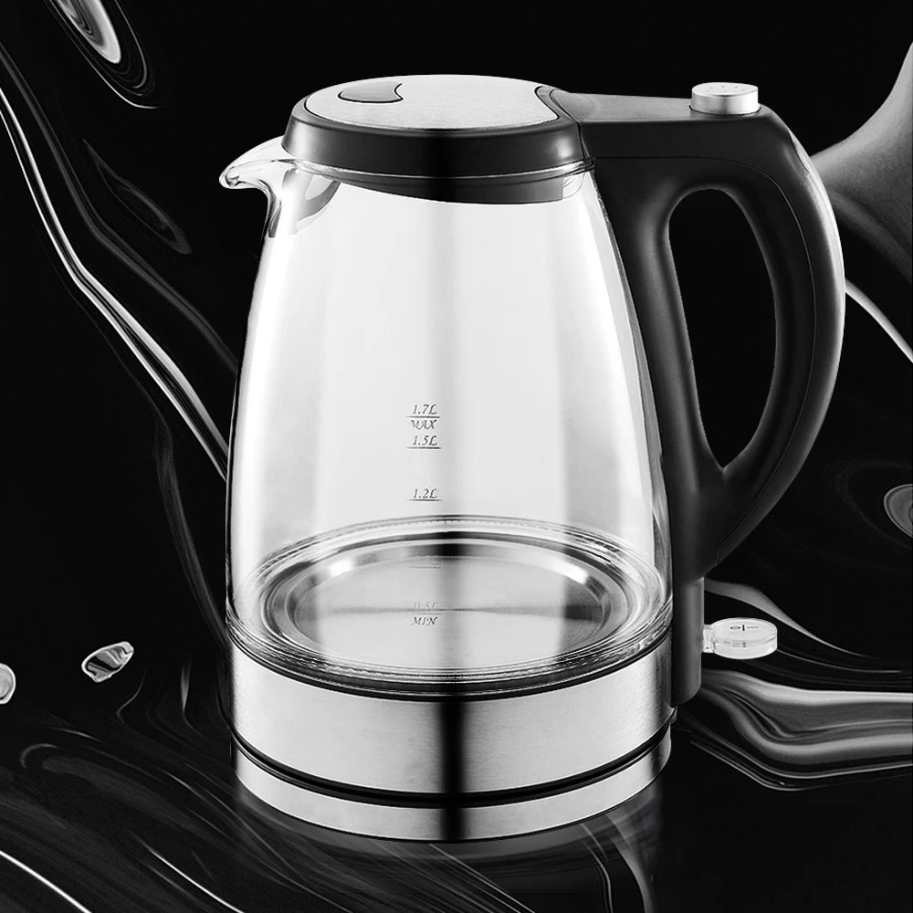 1.7L стеклянный Электрический чайник из нержавеющей стали, светильник, дисплей для бытовой кухни, портативный чайник для нагрева воды