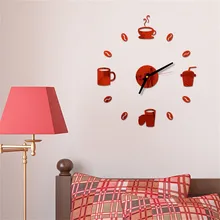Новые часы настенные часы 3d сделай сам узор кофе напиток акриловые зеркальные наклейки украшение дома гостиная 18