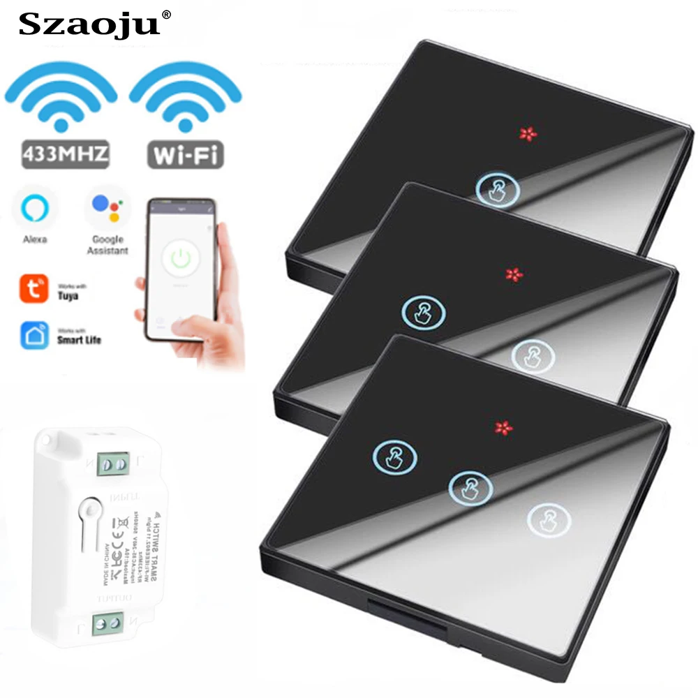 Szaoju Tuya Smart APP WiFi Touch Switch Wireless RF 433Mhz Wall Light Life Relay Timer Module For Google Home Alexa | Обустройство