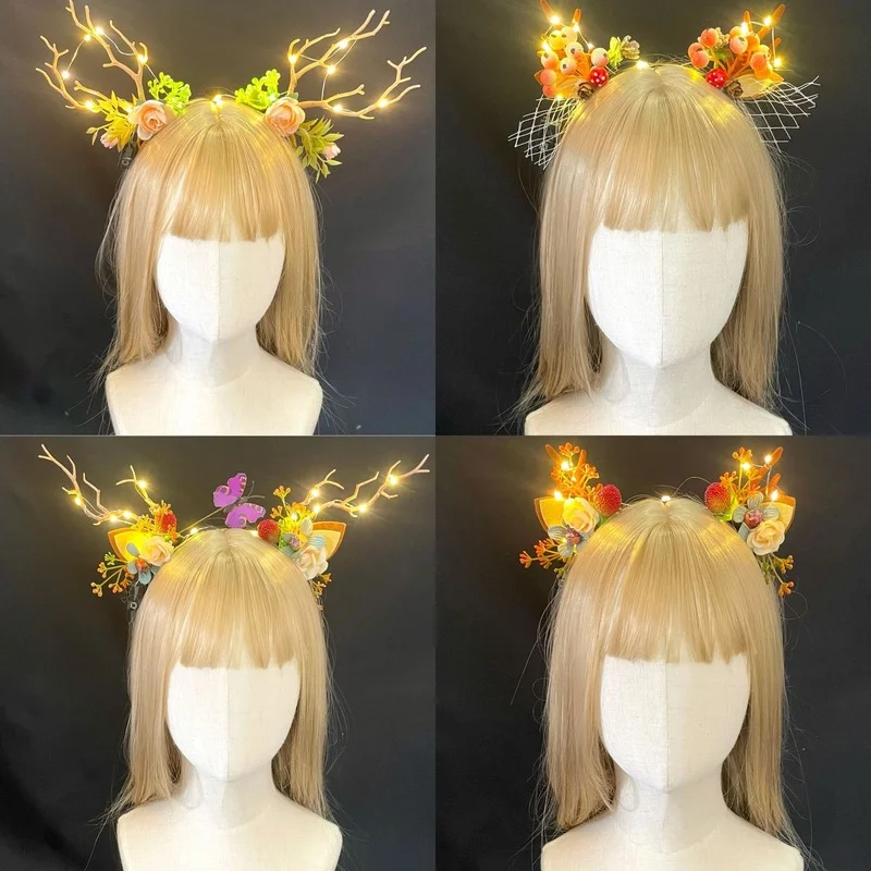 Light Up Reindeer Hairhoop Elf Ears Pine Cone LED Antler Headbands Party Decorations Hair christmas Easter