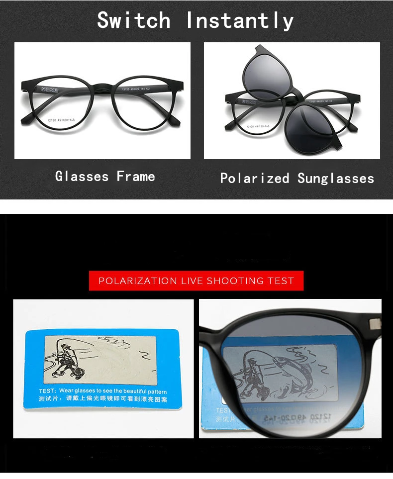 Men's And Women's Retro Round Glasses Frame Magnetic Set Optical Glasses Frame A Variety Of Polarized Clip Myopia Glasses 12120