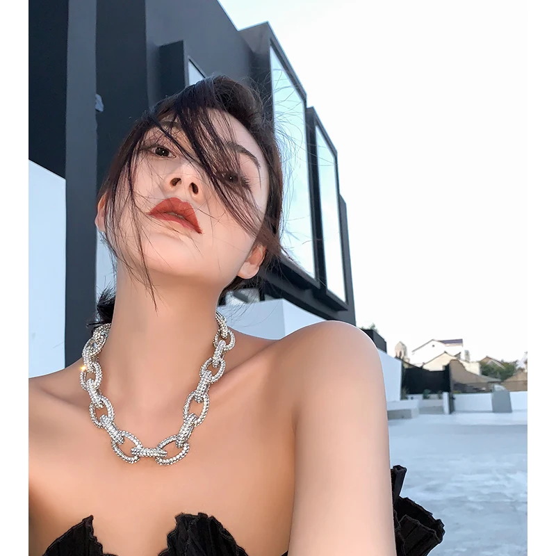

Zirconia Chunky Chain Choker Statement Necklace Women Wedding Jewelry Designer T Show Runway Party Gown Rare South Korea Japan