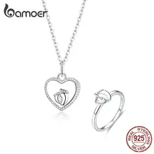 Bamoer, для родителей и детей, Footorints, сердце, подвеска, ожерелья и кольца на палец, ювелирные наборы, для женщин, подарки, серебро, 925, ювелирное изделие, ZHS159