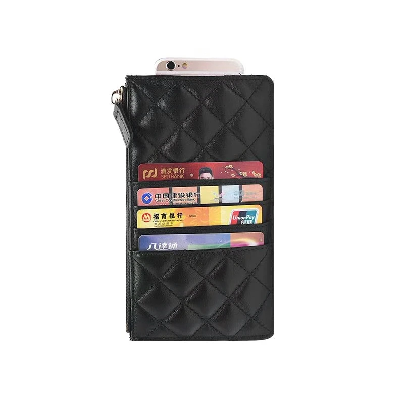 Классический модный кошелек-клатч из овчины на молнии с узором в виде ромбовидной решетки, Женский кошелек для мобильного телефона