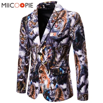 

Brand Animal Printed Blazer Masculino Vintage Slim Fit Tiger Printting Blazers Men Suits Autumn Man Blazer Casual Suit Jacket