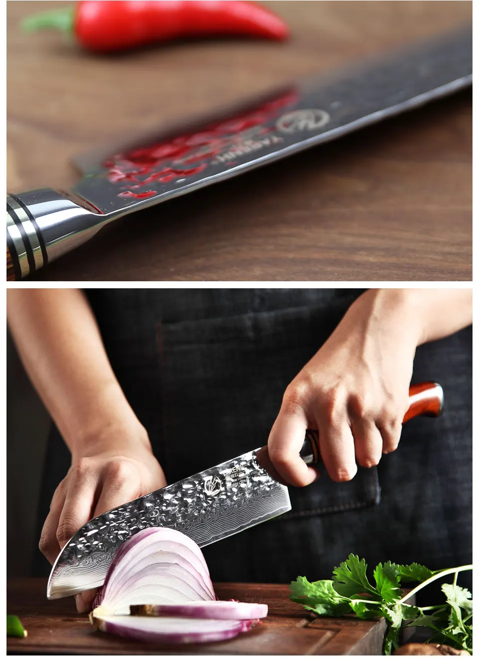 Yarenh набор ножей 6 шт.- кованный нож дамаск кухонный из японский vg10 дамасская сталь- острый ножи кухонные высокого качества
