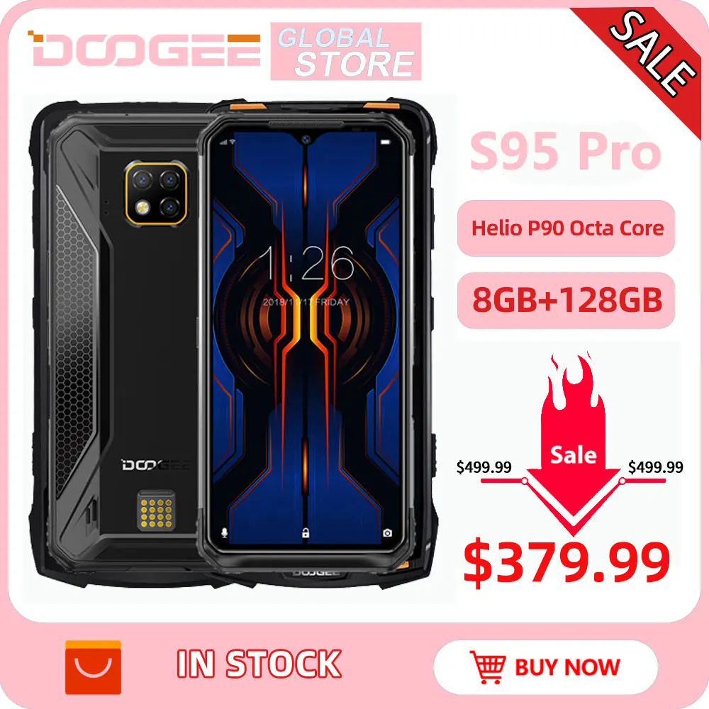  IP68 DOOGEE S95 Pro Helio P90 Octa Core 8GB 128GB 48MP Cam Android 9.0 Modular Rugged Mobile Phone  - 4000293563744