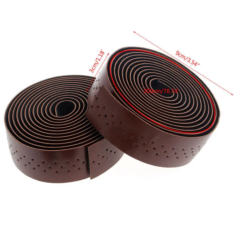 Bike Handlebar Tape Bicycle Accessories Bike Handlebar Plugs 2 rolls Retro bicycle Road Bike Sports Cork Handlebar Tape PU Leather Perforated Belt + 2 Bar plug holes Fixed Gear Belt