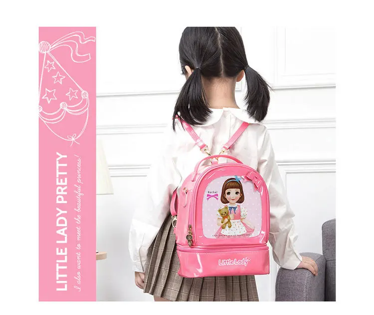 18L-Bento рюкзак Pu маленький женский рюкзак модный Bento Box с героями мультфильмов милый детский эллиптический школьный рюкзак с надписью
