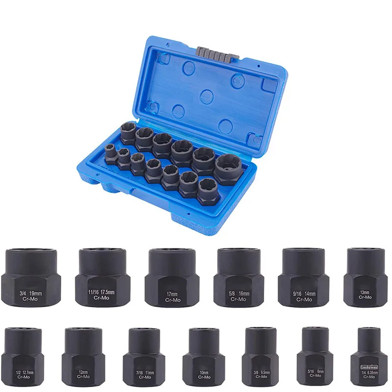 ￡13.41 13 Piece Impact Bolt Nut Remover Set Nut Extractor Socket Bolt