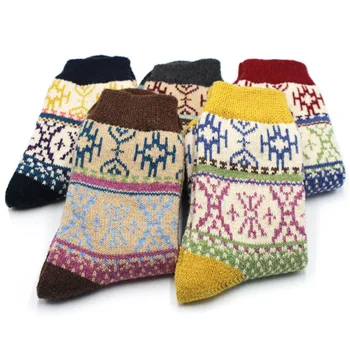 

5pairs Breathable Colorful Ladies Christmas Vintage Thickened Soft Gift Women Socks Artificial Wool Winter Warm Autumn Knitted