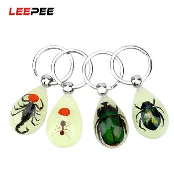 

LEEPEE Scorpion Ant Amber Key Chains Artificial Amber Insect Car Keyring Creative Scorpion Keychain Luminous Car Accessories