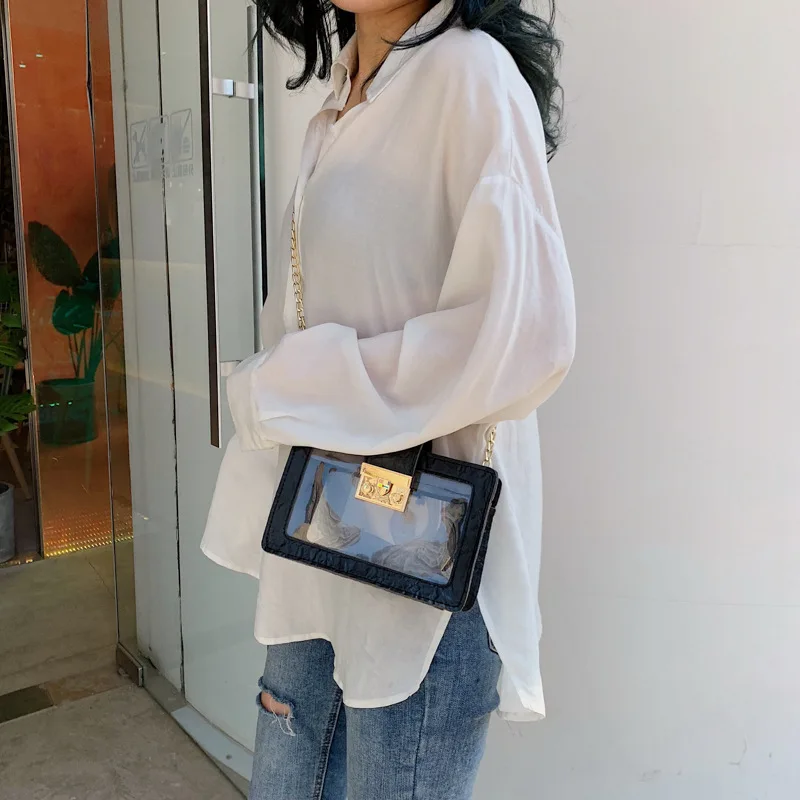 

Transparent summer small bag new 2019 tide Korean version oblique satchel chain small square bag