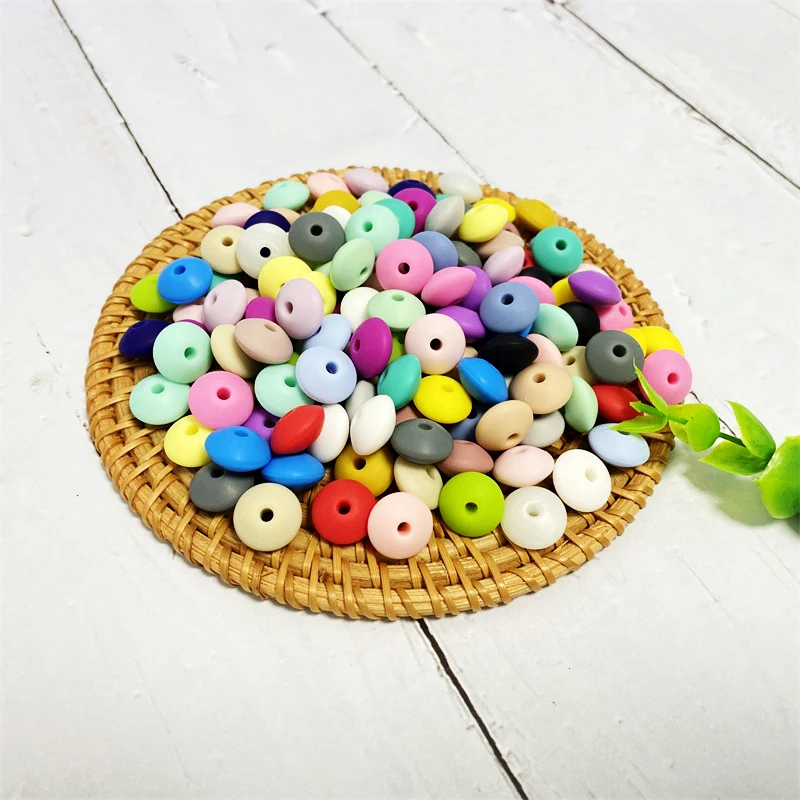 Silicone Teething Toys Silicone Beads Silicone Teething Beads 50pcs Lentil Silicone Beads 12mm Food Grade Silicone Pearl Early Pearl Diy Teething Care Necklace Embedded Beads