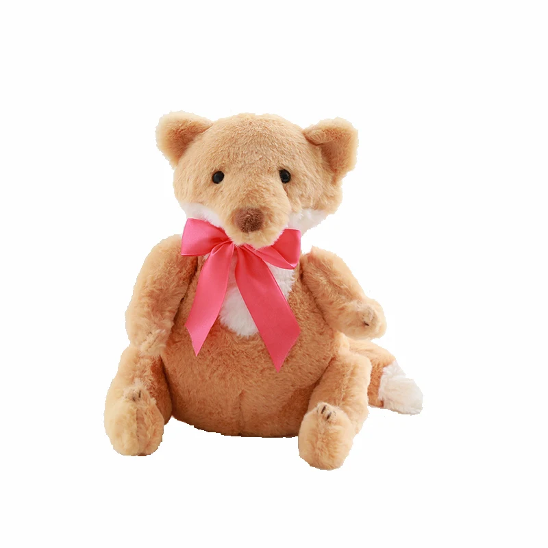 

28cm Stuffed plush fox doll soft plush brown and pink fox toy creative toys with ribbon