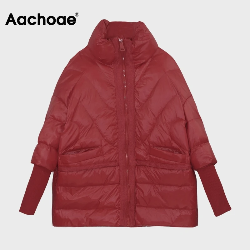 Aachoae Solid Loose White Duck Down Jacket Women