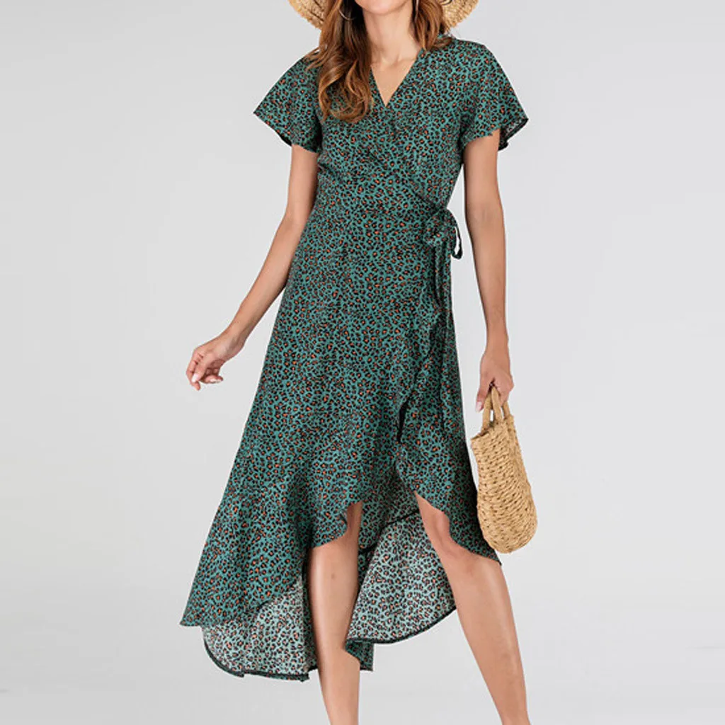 

Polka Dot Dress 2019 Beach Ladies Vintage Summer Chiffon Dresses Long Sleeve Slim Bow belt Woman Shirt Maxi Dress vestidos#J30