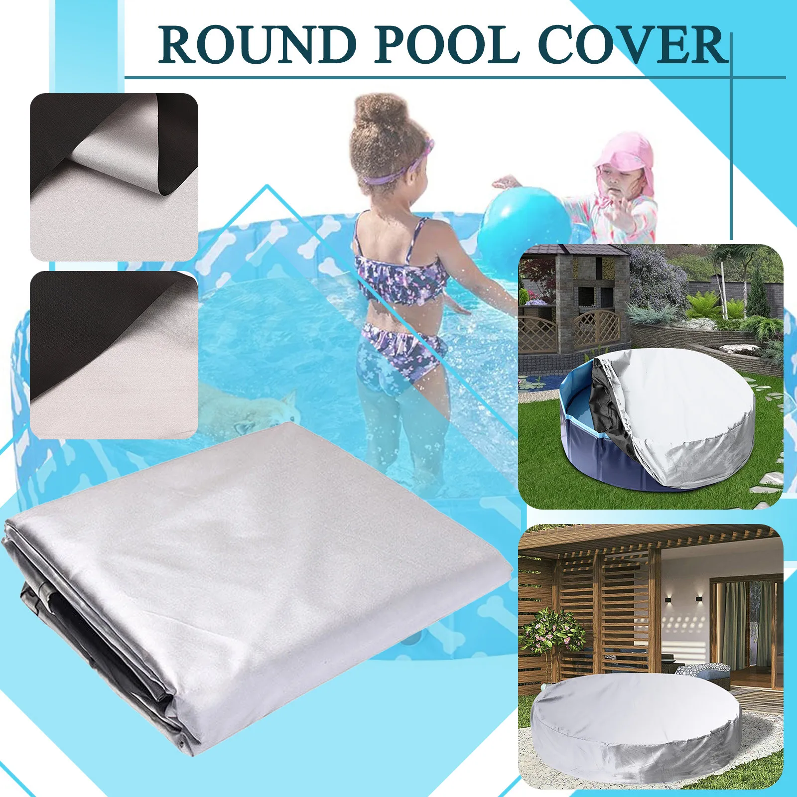 

Round Pool Cover - Fit Foldable Swimming Pool Washable Waterpoof Cover Anti-dust Sunscreen Bathtub Cover Pool Accessories