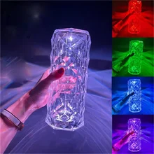 Projecteur de roses en cristal, 3/16 couleurs, lumière d'ambiance en diamant romantique réglable, USB, lampe de Table pour chambre à coucher