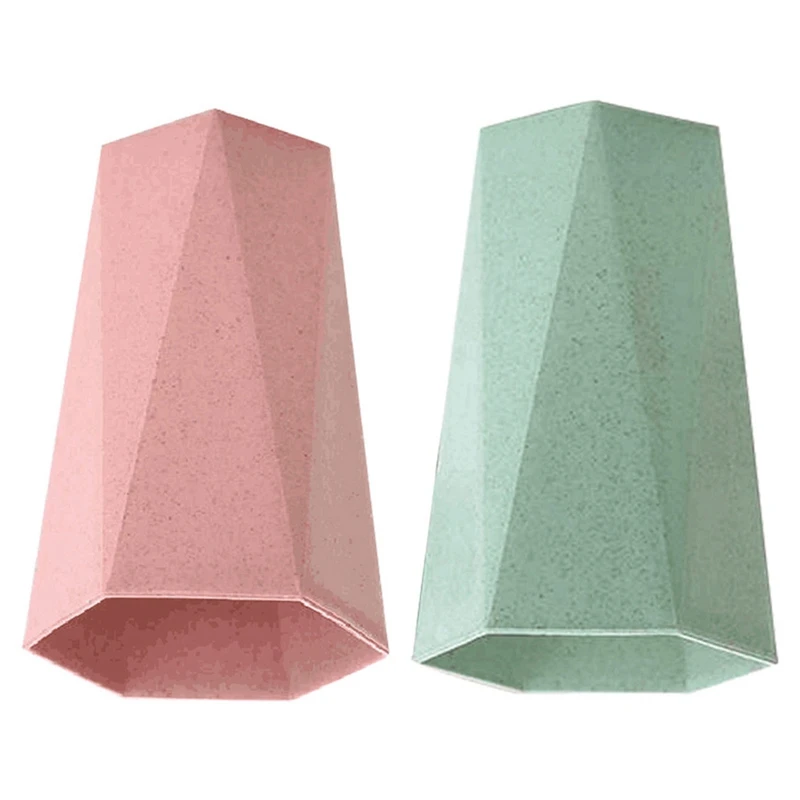 2 Pcs Nordic Style Straw Plastic Cup Toothbrush Holder Cup Wash Cup Drinking Cup Mug, Pink& Green