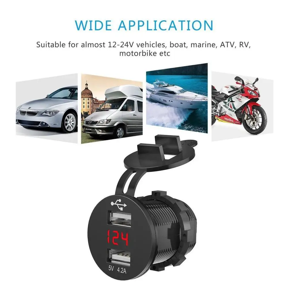 12V/24V Автомобильный 4.2A двойной USB Разъем Напряжение Вольт Метр морская панель