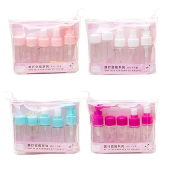 

5pcs/set Portable Plastic Travel Mini Cosmetic Bottles Points Bottling Transparent Rotary Spray Bottle Pot Cream Box Makeup