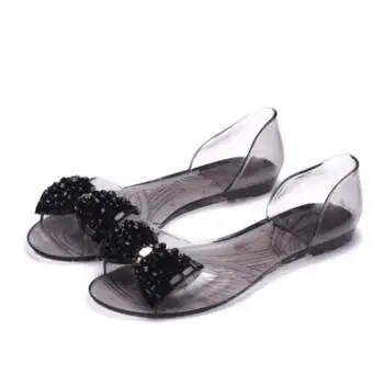 753 летние прозрачные женские сандалии; Новое поступление года; удобная женская обувь на плоской подошве с бантом; прозрачная обувь без застежки с закрытой пяткой - Цвет: Черный
