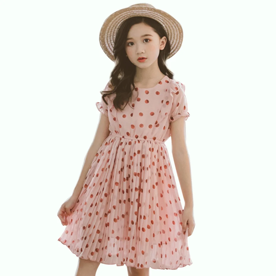 

Girls Dress Dot Chiffon Dresses For Girls Patchwork Pleated Kids Party Dress Cute Summer Princess Dress For Girls 6 8 10 12 14
