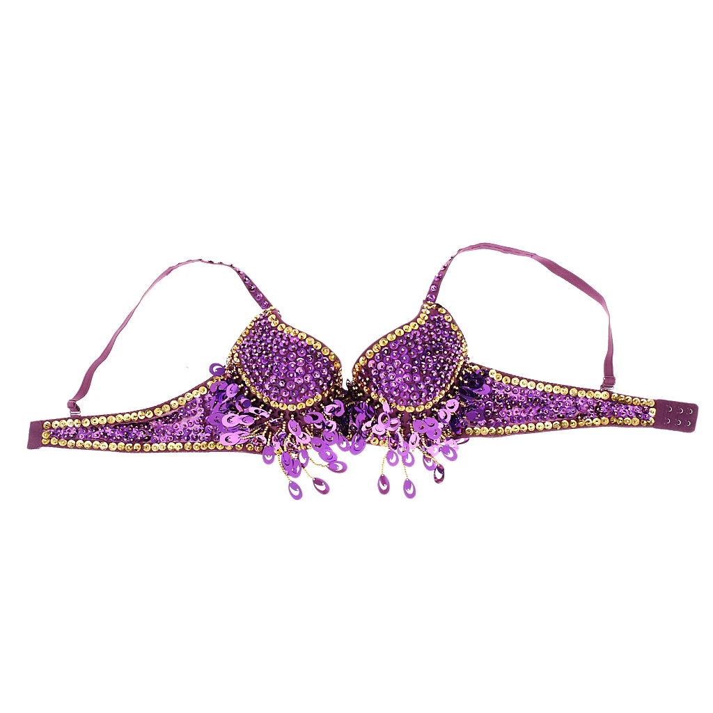 Women Sexy Belly Dance Sequin Beaded Bra Top Belly Samba Dancing Costume Tassels