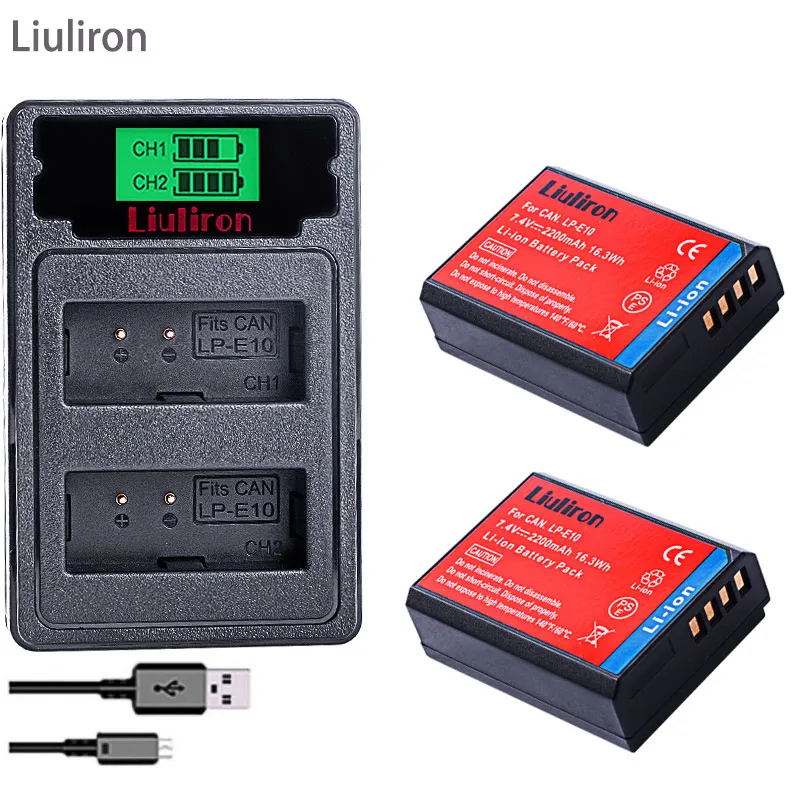 charger and 2battery LP-E10 LP E10 LPE10 Camera Batteries+LCD USB Charger for Canon EOS 1100D 1200D 1300D Kiss X50 X70 X80 Rebel T3 T5 T6 - Цвет: charger and 2battery