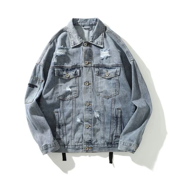 

T-bird Autumn Denim Jacket Men 2019 New Hip Hop Streetwear Retro Hole Jacket Brand High Quality Locomotive male Denim Coat