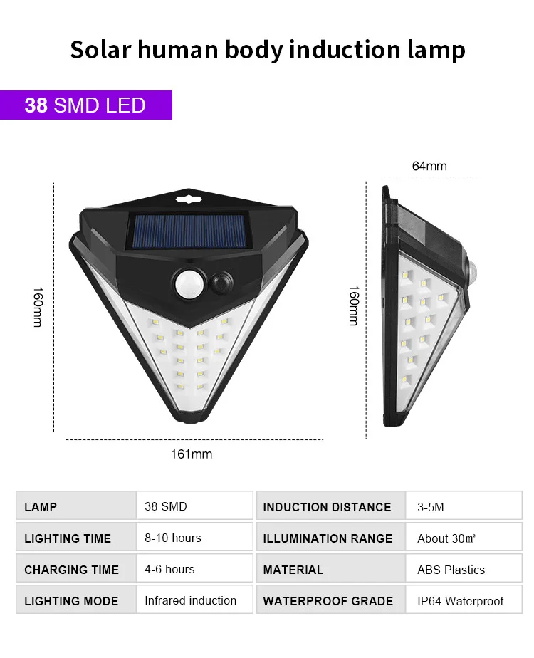 38 светодиодов солнечный светильник с датчиком движения 3 режима беспроводной солнечный светильник водонепроницаемый открытый сад уличный лестничный двор ночной Светильник