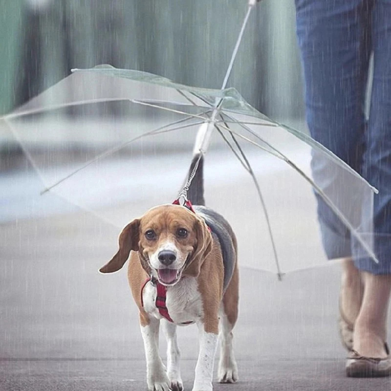 Pet Umbrella For Dog Keeps Pet Dry Comfortable in Rain Snowing Transparent Cat Raincoat Puppy Dog Umbrella With Built-in Leash