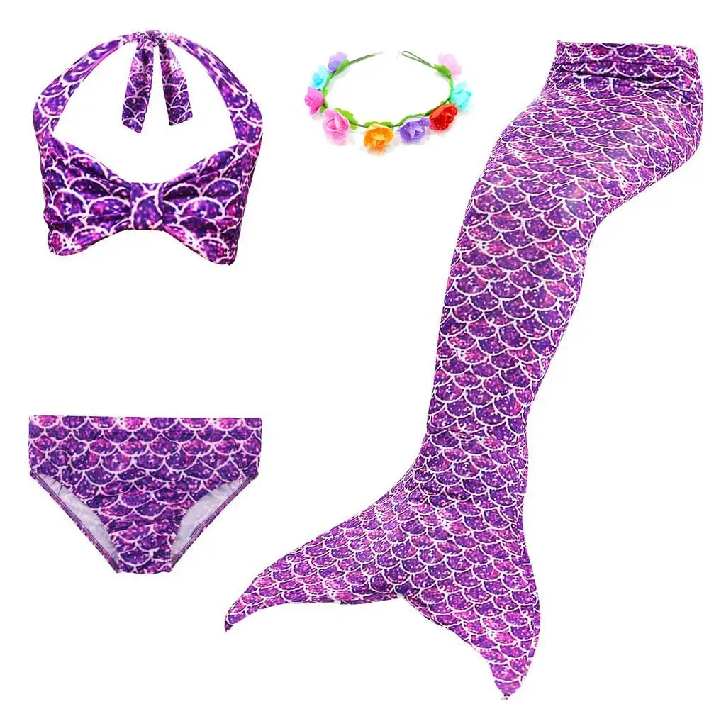 Girls Walkable And Swimmable Mermaid Tail Swimsuit Cosplay Costume Kids Children Bikini And Sparkle Mermaid Swimtail - Цвет: 4pcs Set 6