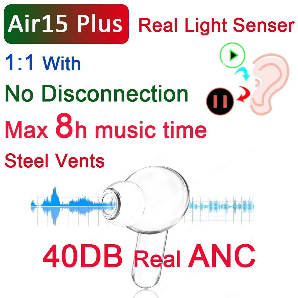 40DB ANC Air15 Plus TWS Wireless Earphones 1:1    Air3 Bluetooth Earbuds Airoha 1562F Pk 1562A i99999 Plus i900000 MAX