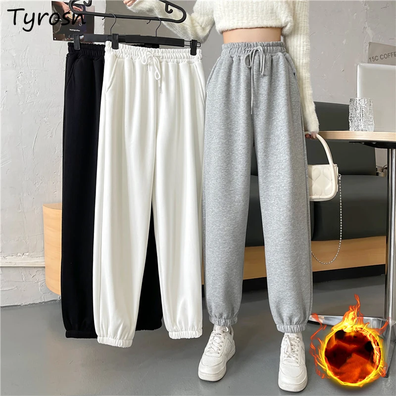 

Casual Pants Women Retro Solid Gray High Waist Drawstring Wide Leg Pant Running Thicker Fashion Baggy Tie Feet Trousers Joggers