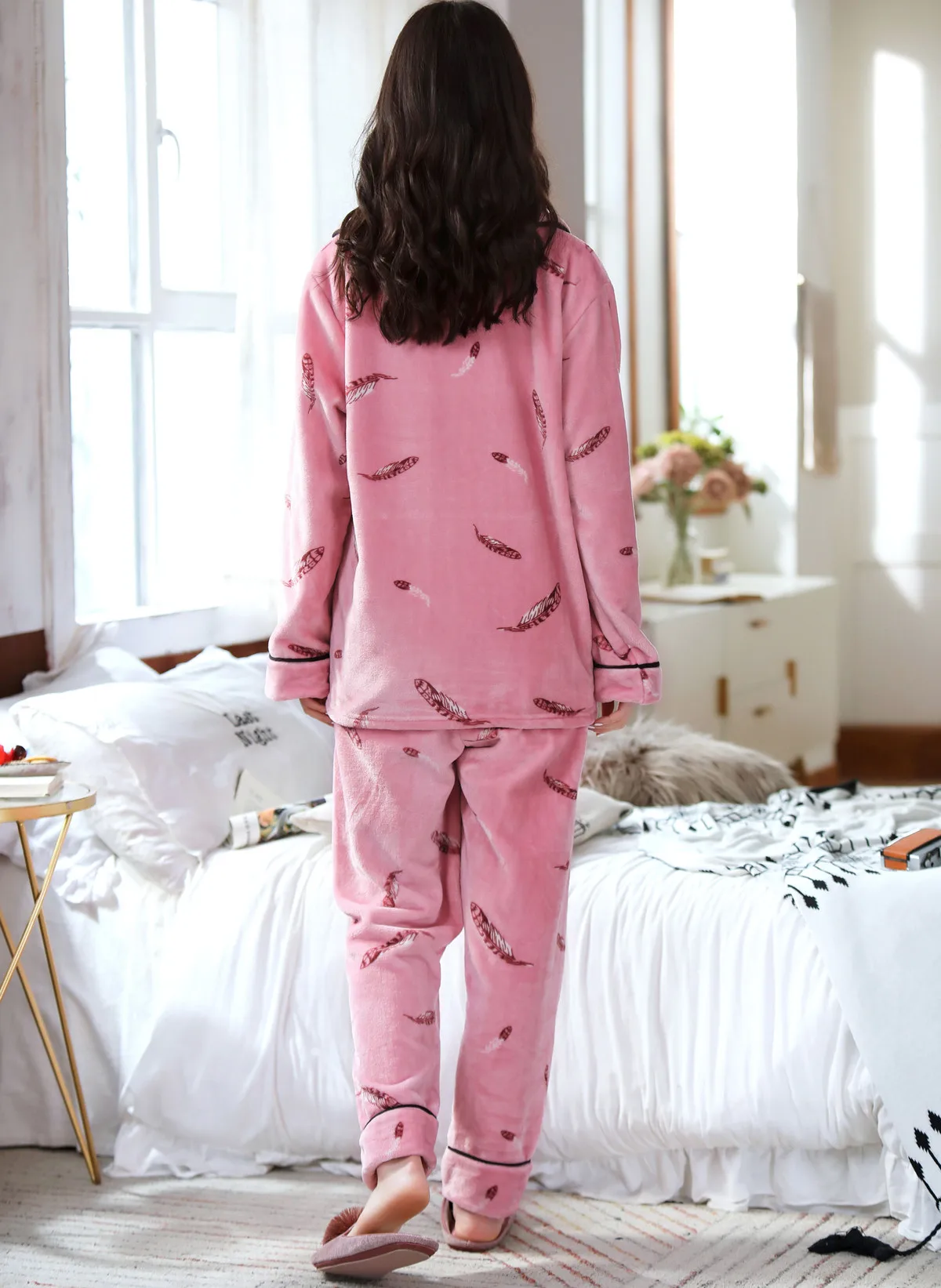 Women Thicken Warm Soft Pajamas Sets Pink Red Fashion Pajamas Long Sleeve Flannel Pyjamas Sets plus size pajamas