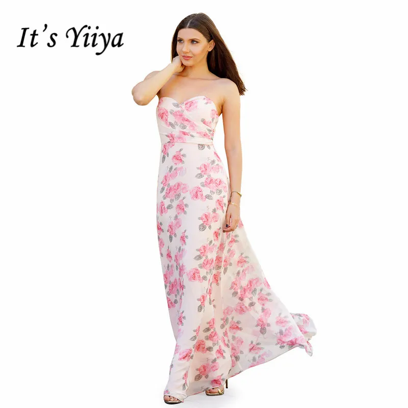

It's Yiiya Evening Dress Sexy Strapless Women Party Dresses Elegant Print Robe De Soiree Plus Size Formal Evening Gowns C529