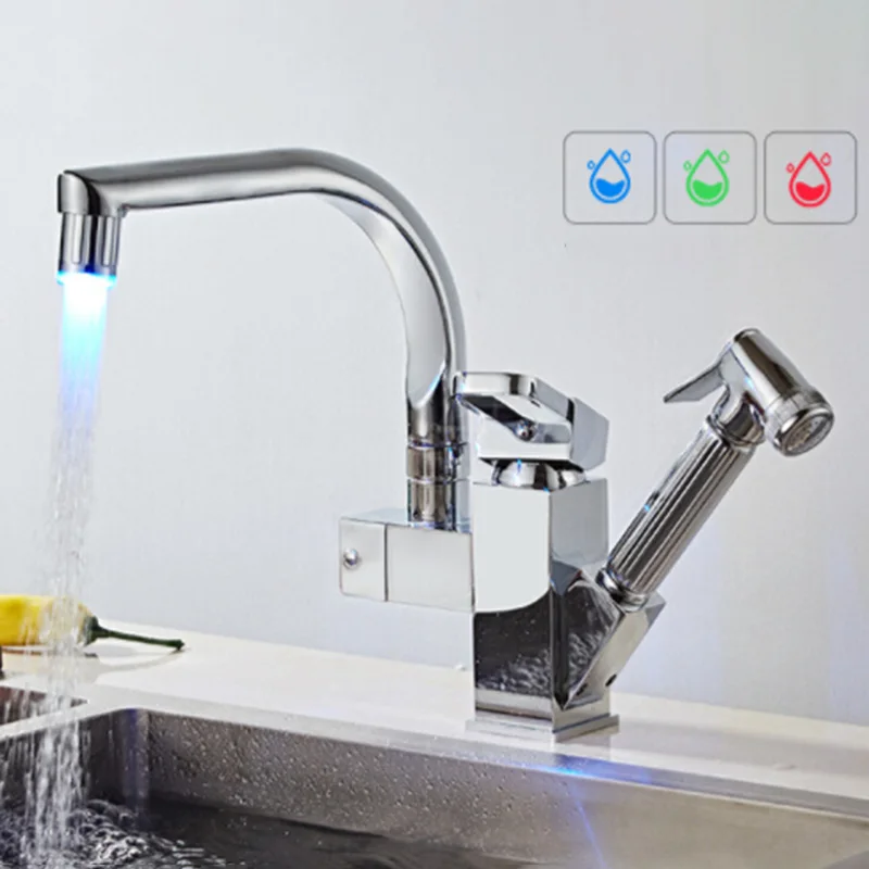 

Bathroom Sink Faucet With Pull Out Sprayer Single Handle Kitchen Basin Mixer Tap