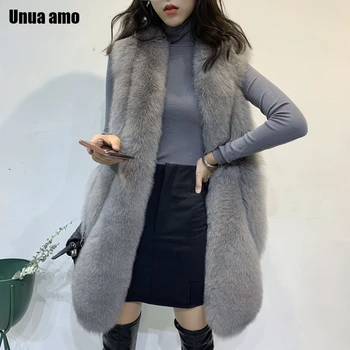 

Unua amo Winter Waistcoat Woman Long Fashion Plus Size 4XL High Quality Faux Fox Fur Vest Warm Sleeveless Fur Coat