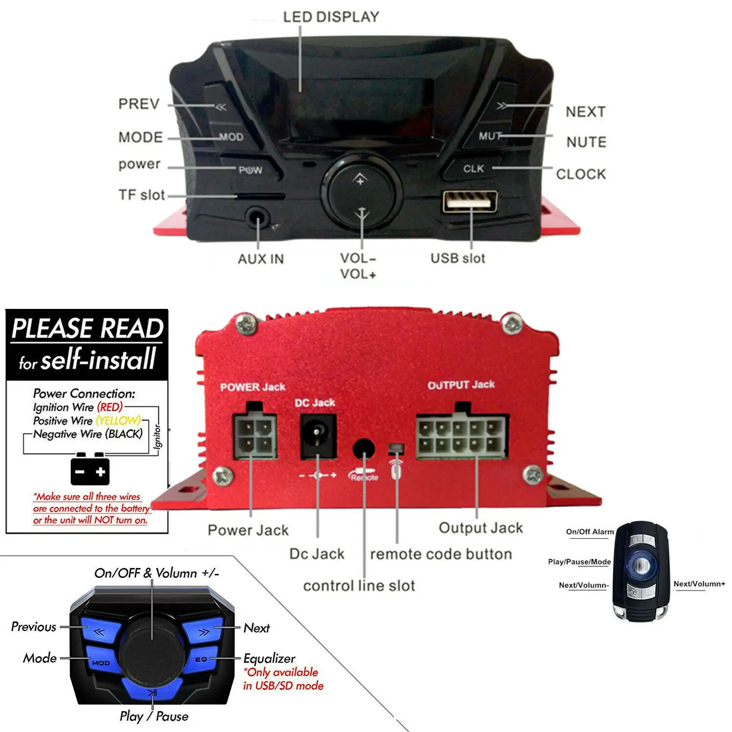 1 пара 12 В универсальная звуковая система bluetooth SD USB MP3 FM мотоцикл аудио, дистанционное управление Стерео 2 колонки водонепроницаемый