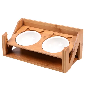 

1 Set of Pet Feeder Food Feeding Bowl Dual Bowl Dish Bowl Holder Bowl Rack For Pet Cat Dog Storage