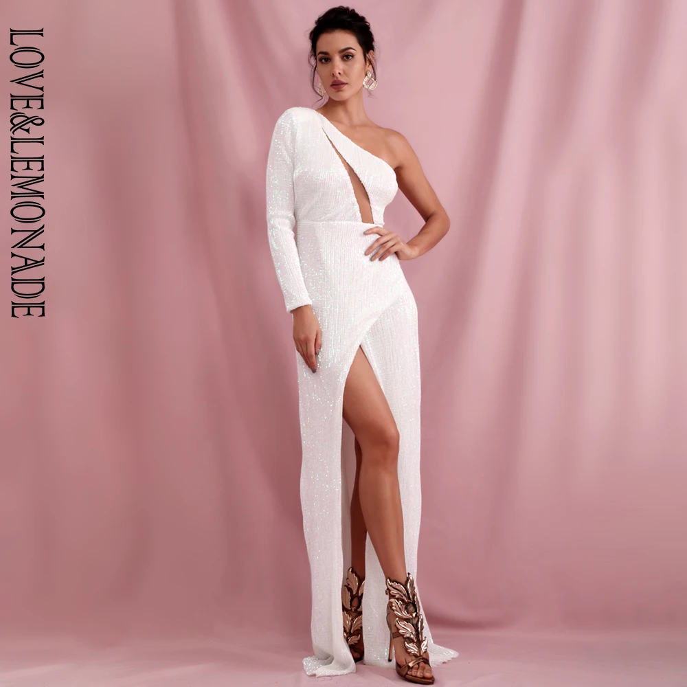 Liefde & Limonade Lente Wit Strapless Single Mouwen Elastische Sequin Split Party Maxi Jurk LM82203 Liefde & Limonade Lente Wit Strapless Single Mouwen Elastische Sequin Split Party Maxi Jurk LM82203