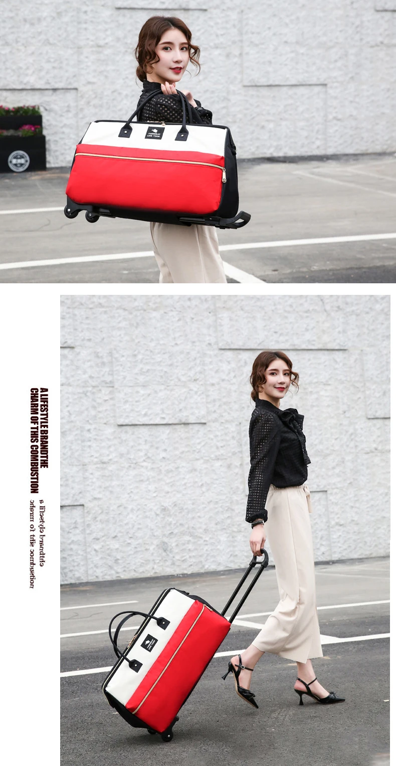 Новые горячие Moda Carrinho De Bagagem Das Mulheres Lazer Rolo Dobrar Saco Da Bagagem Bolsa De Viagem Da Roda Mala
